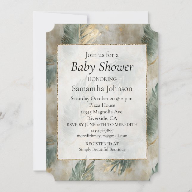 Invitation Vert Glam Chic Or Blanc Feuilles Tropicales (Devant)