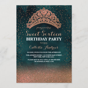 Invitation Vert Gold Confetti Tiara Parties scintillant Couro