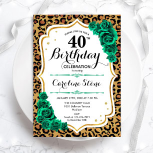 Invitation Vert Gold Empreinte de léopard 40e anniversaire