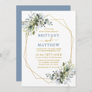 Invitation Vert Gold Geo Frame Dusty Blue Mariage