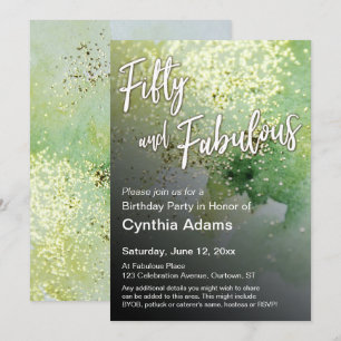 Invitation Vert Jaune Aquarelle Paillettes Cinquante et Fanta