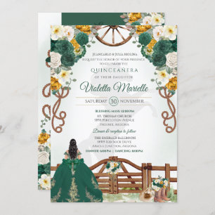 Invitation Vert & Jaune élégant Occidental Charro Quinceanera