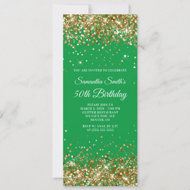 Invitation Vert Kelly Pailleté Or 50e Anniversaire (Devant)
