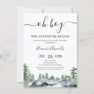Invitation Vert L'aventure commence Baby shower sauvage