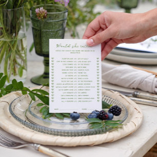 Invitation Vert manuscrit Voudrait-elle plutôt Game Card