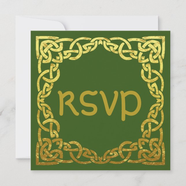 Invitation Vert mariage celtique | Nœud celtique en faux or R (Devant)