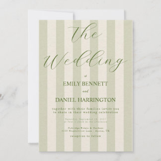Invitation Vert mariage élégant moderne bande verticale vert