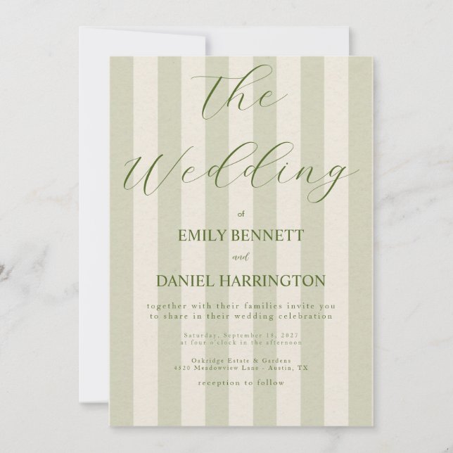 Invitation Vert mariage élégant moderne bande verticale vert  (Devant)