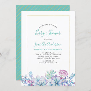 Invitation Vert menthe   Baby shower Tropical Succulents