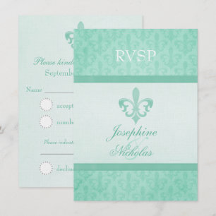 Invitation Vert menthe Fleur De Lis RSVP de mariage formel