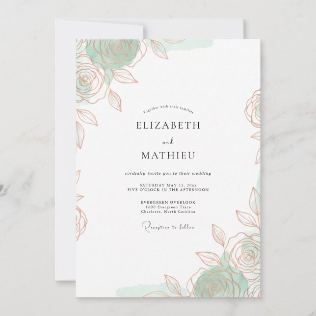 Invitation Vert Menthe Mariage Romantique Éthéré (Devant)