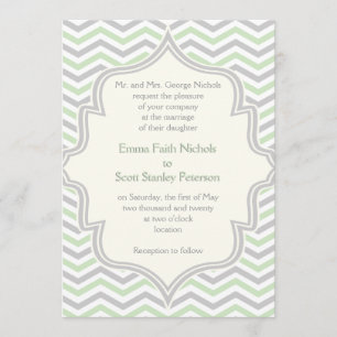 Invitation Vert menthe moderne, gris chevron zigzag mariage