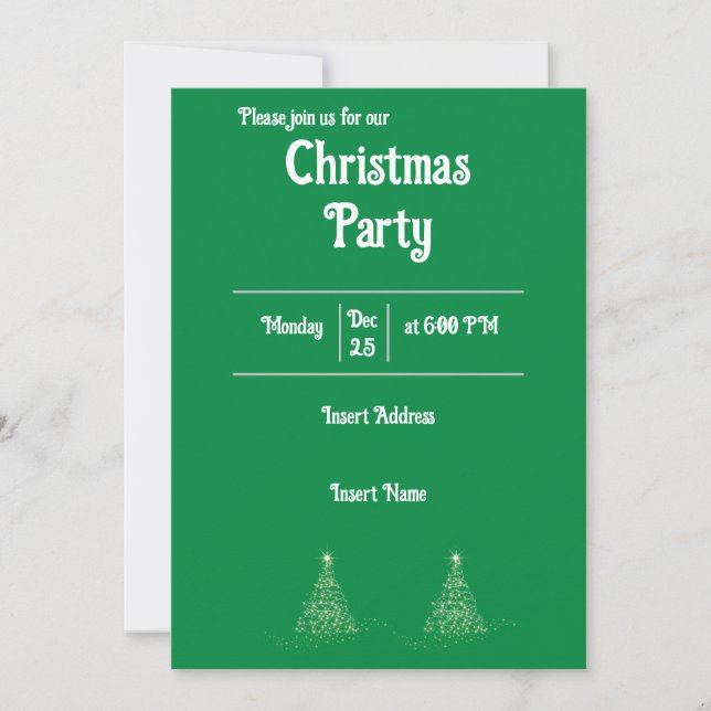 Invitation Vert minimal avec un texte blanc fête de Noël (Devant)