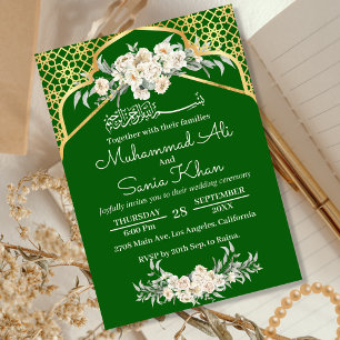 Invitation Vert minimal Floral Or islamique Mariage musulman