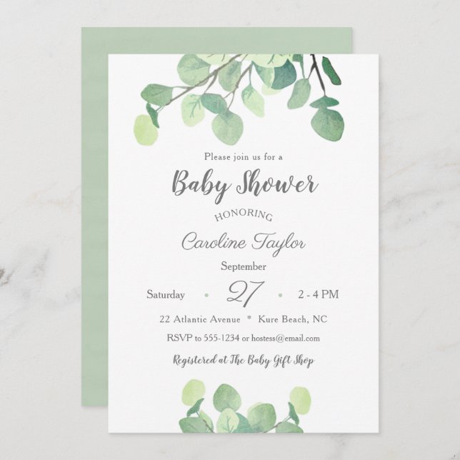 Invitation Vert moderne Baby shower simple genre neutre (Devant / Derrière)