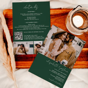 Invitation Vert moderne blanc 4 photo Qr tout en un mariage