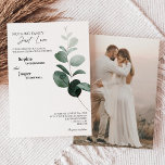 Invitation Vert moderne Blanc Rien de fantaisie Mariage photo<br><div class="desc">Ce design moderne vert blanc rien de fantaisie faire-part de mariage photo offre un mélange et des styles coordonnés en noir et blanc avec des éléments de verdure délicats ajoutant un florissement gracieux autour d'une simple typographie sophistiquée et un joli script de calligraphie minimale. L'eucalyptus à l'aquarelle et d'autres feuilles...</div>