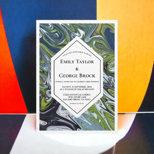 Invitation Vert moderne Bleu Terre ton Mariage d'art Abstrait