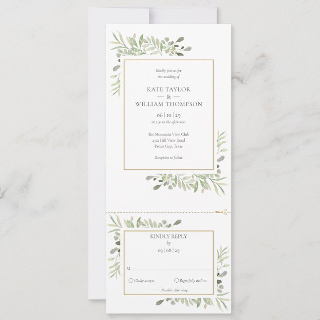 Invitation Vert moderne Botanique Tout en un Mariage (Devant)