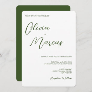 Invitation Vert moderne chic Script Mariage Entourage
