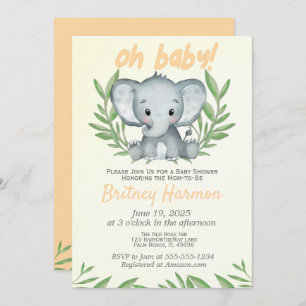 Invitation Vert moderne Eléphant Neutre Baby shower Invit