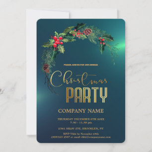 Invitation Vert moderne Entreprise Noël Aquarelle Wire