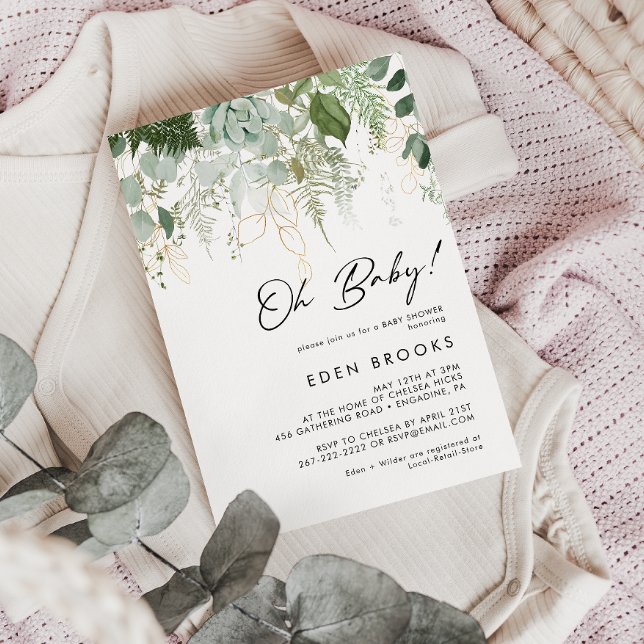 Invitation Vert moderne et or Oh Baby! Baby shower (Créateur téléchargé)