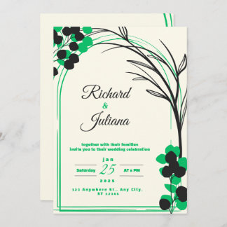 Invitation vert moderne nature aquarelle fleurie