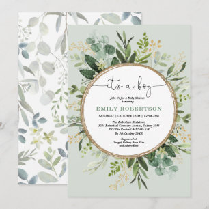 Invitation Vert moderne Or Botanique Baby Boy Douche