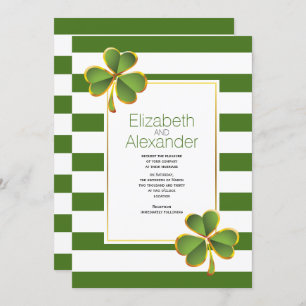 Invitation Vert moderne, rayures blanches mariage irlandais d