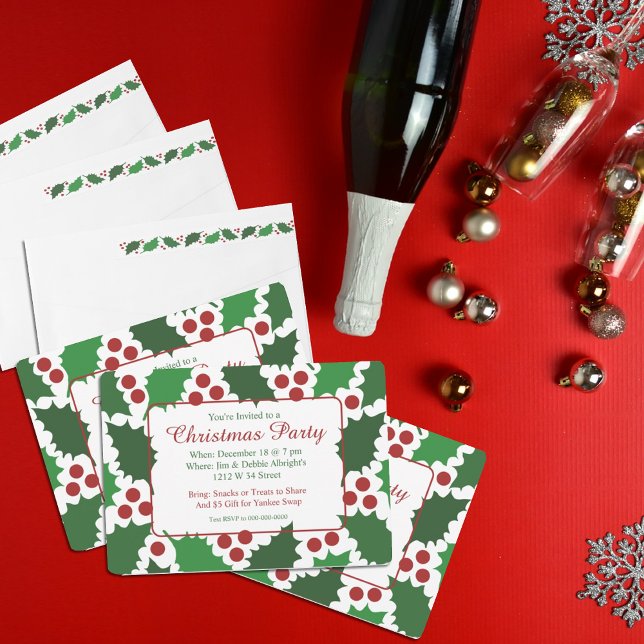 Invitation Vert moderne & Rouge Jolly Holly Noël (Créateur téléchargé)