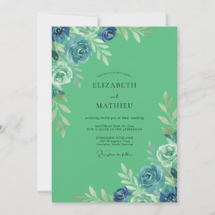 Invitation Vert Mousse de Mer Luxuriant Mariage à l'Aquarelle