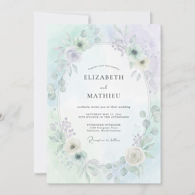 Invitation Vert Mousse Flore Éthérée de Mariage (Devant)