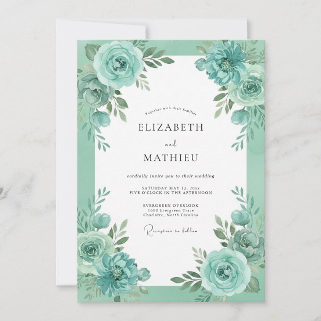 Invitation Vert Mousse Lumineux Mariage Botanique (Devant)