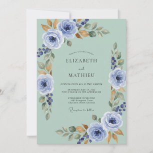 Invitation Vert Mousse Poli Mariage Floral