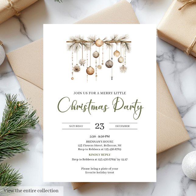 Invitation Vert mousse rustique beige Fête de Noël nordique (Rustic Moss Green Beige Nordic Christmas Party

)