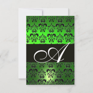 INVITATION VERT NOIR  BLANC DAMAS MONOGRAMME