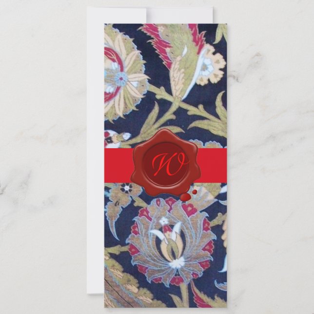 INVITATION VERT & NOIR BLEU DAMAS, SCEAU DE CIRAGE ROUGE MONO (Devant)
