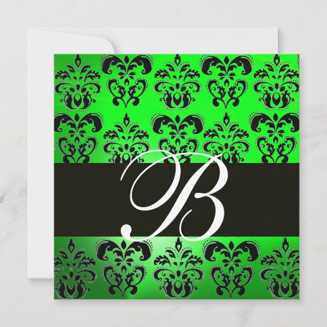 Invitation VERT NOIR  DAMAS MONOGRAMME , blanc (Devant)