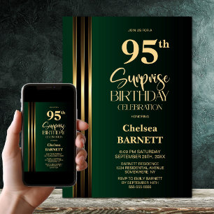Invitation Vert noir rayé or 95e anniversaire surprise