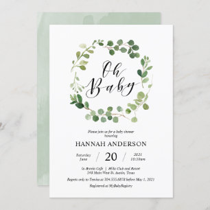 Invitation Vert Oh Baby shower Script moderne