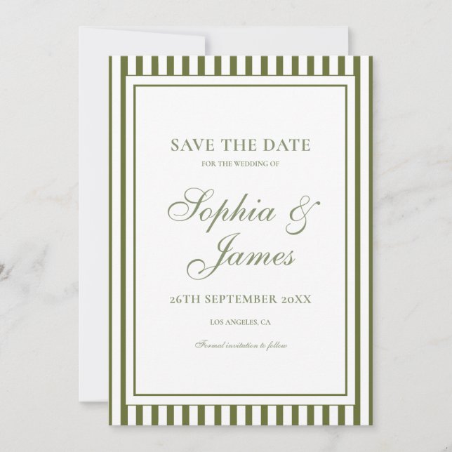 Invitation Vert olive Ancienne fortune Mariage Épargnez la da (Devant)