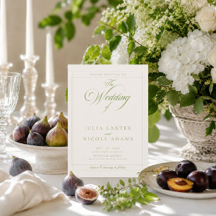 Invitation Vert olive classique calligraphie ivoire PhotoMari