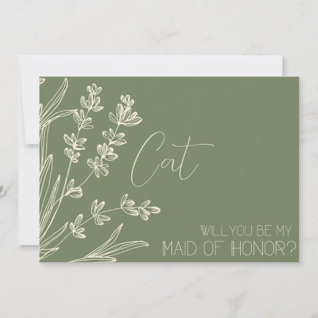 Invitation Vert olive et crème Proposition Demoiselle d'Honne (Devant)