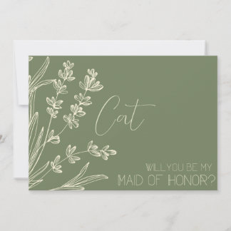 Invitation Vert olive et crème Proposition Demoiselle d'Honne