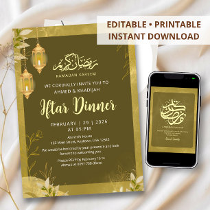 Invitation Vert olive et or Botanical Ramadan Iftar