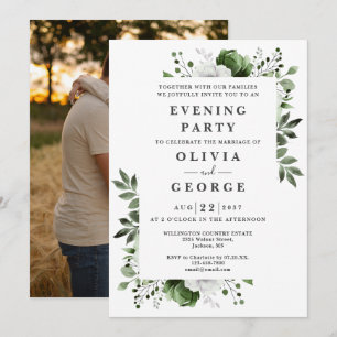 Invitation Vert olive Fleurs Mariage Soirée Photo
