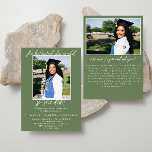 Invitation Vert olive Simple 2 Script Photo Graduation