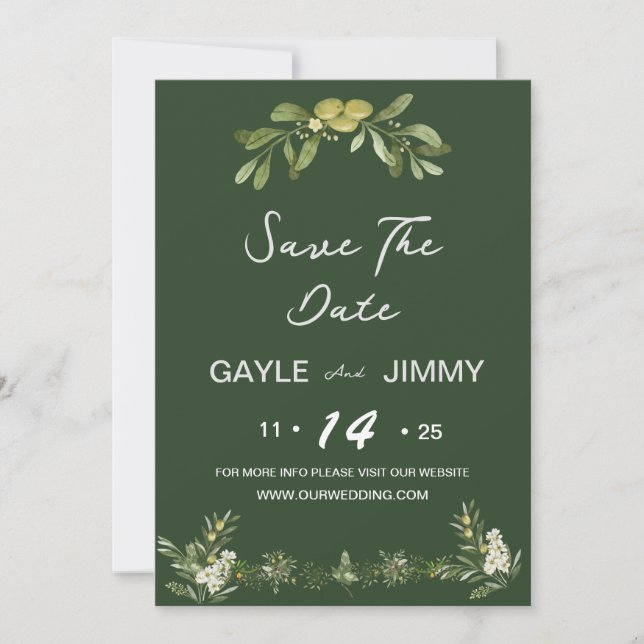 Invitation Vert Olivier Moderne Sauvez La Date (Devant)