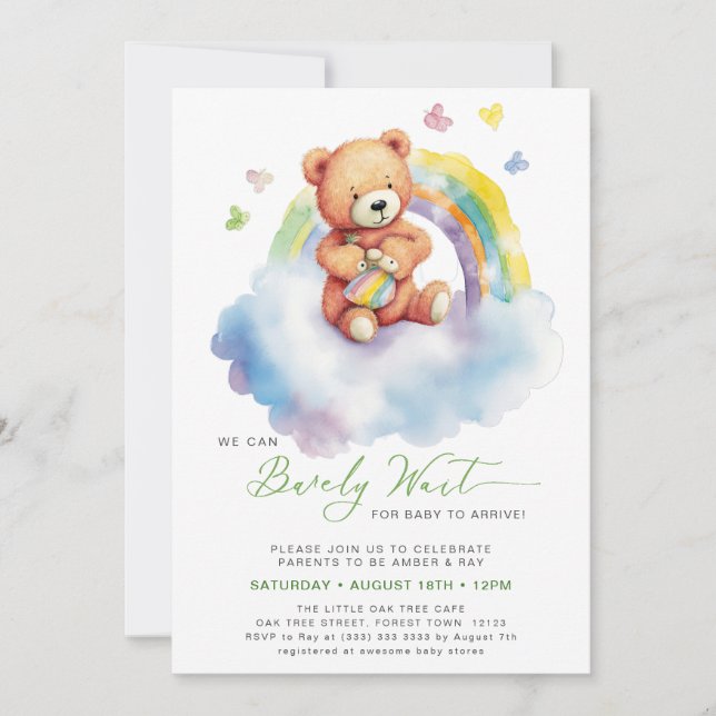 Invitation Vert On Peut Attendre De Mignons Baby showers Garç (Devant)